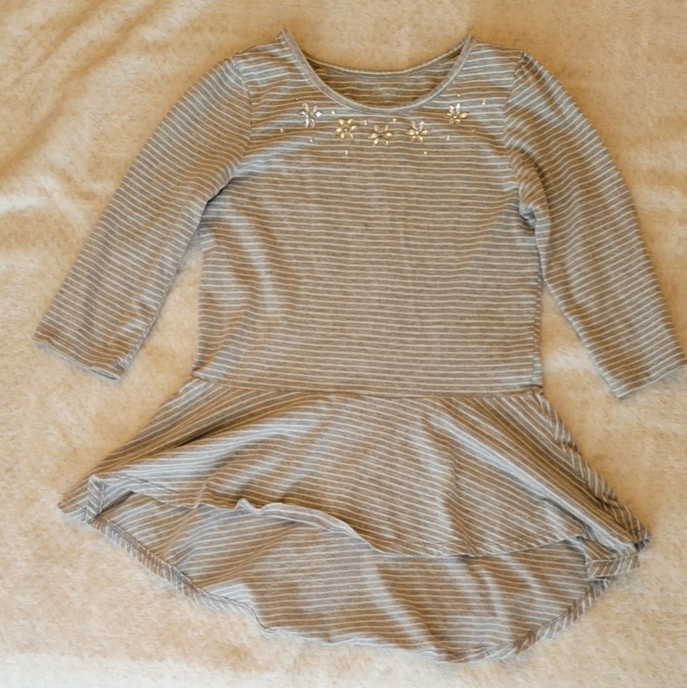 Children's Place Girl's Grey & White Striped Top With Rhinestones